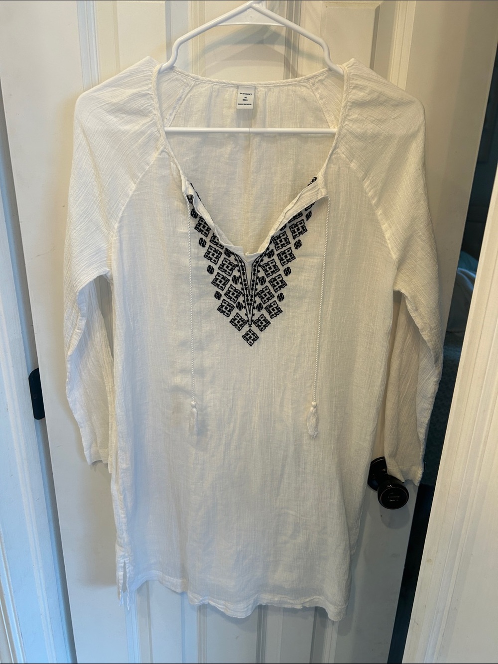 Old Navy White Swim Coverup with Black Embroidery